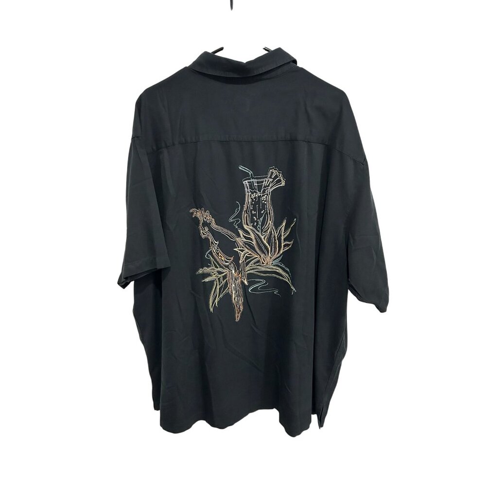 Caribbean Embroidered Cocktail Button Front Shirt Black Sz 3X Pineapple Tropical